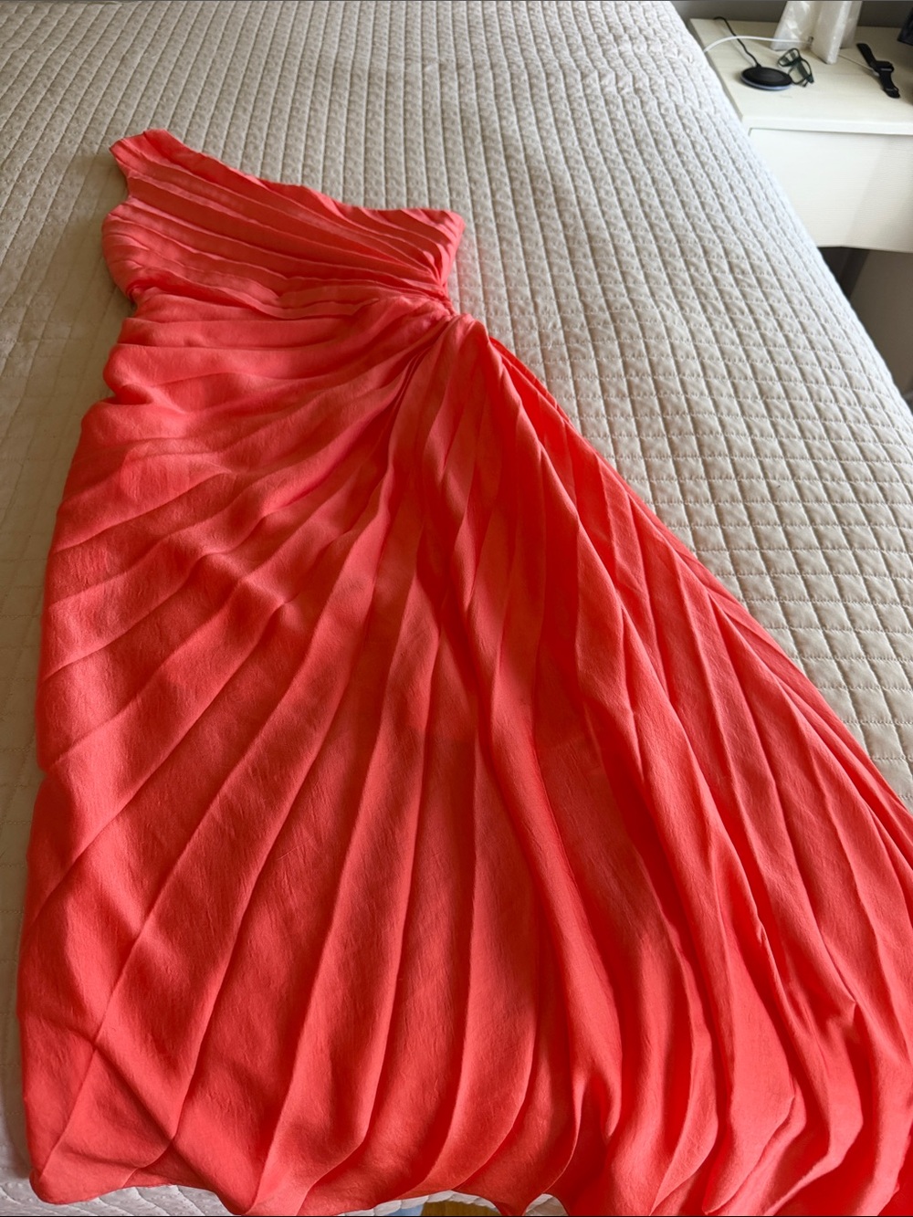 Aakaa Coral One Shoulder Pleated Maxi Dress Small Wedding Guest Formal